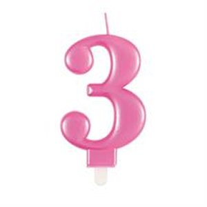 Bright Pink Number 3 Candle