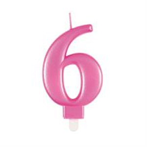 Bright Pink Number 6 Candle
