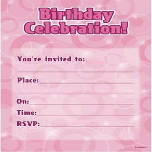 Glitz party pink invitations with envelopes
