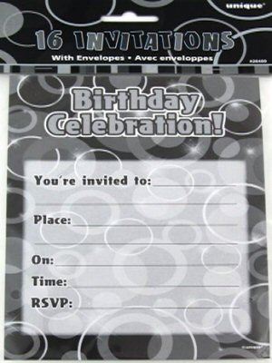 Glitz party black invitations with envelopes