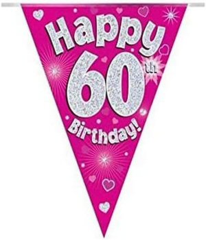 Happy 60th Birthday Pink Flag Banner