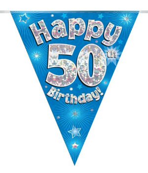 Happy 50th Birthday Blue Flag Banner