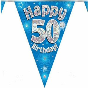 Blue Happy Birthday Party Paper Bunting Age 50