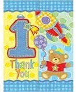 Hugs and Stitches First Birthday Boy Thank You Cards