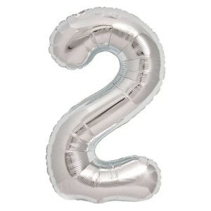 Silver Number 2 Shaped Foil Balloon