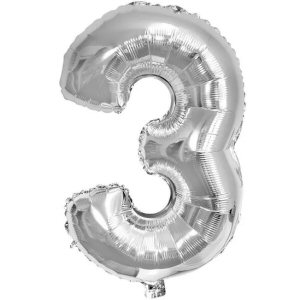 Silver Number 3 Shaped Foil Balloon