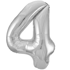 Silver Number 4 Shaped Foil Balloon