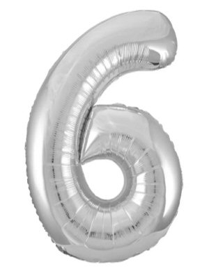 Silver Number 6 Shaped Foil Balloon