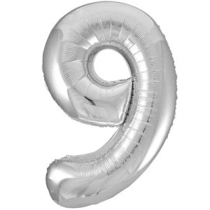 Silver Number 9 Shaped Foil Balloon