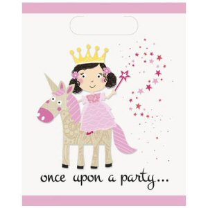 Once upon a time party Pink Princess and Unicorn plastic loot bags