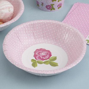 Vintage Rose Paper Party Bowls Dessert Dishes Pretty Floral Design Shabby Chic