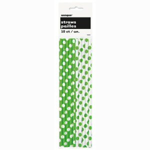 Lime Green Dots Paper Straws