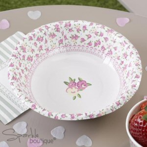 Vintage Style Paper Bowls pretty floral Party Dessert Dishes with pink roses