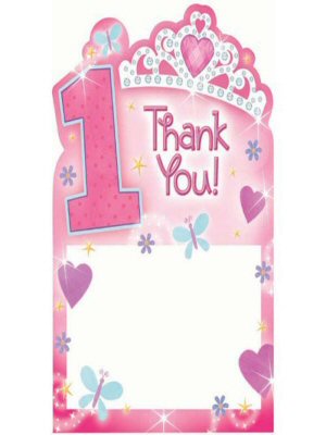 1st Birthday Princess Thank You Cards Party Supplies