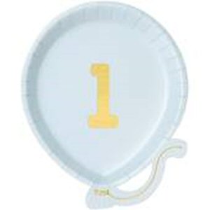 We Heart Birthdays Blue Balloon Plate with Gold number 1