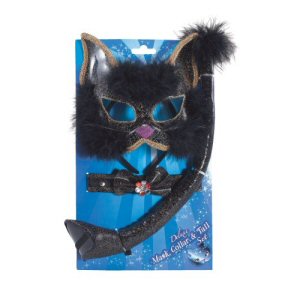 Black Cat Glitter Mask, Collar and Tail Set
