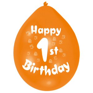 Happy 1st Birthday Assorted Colours Latex Balloons