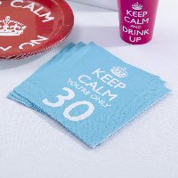 Keep Calm and party on napkins age 30,pale blue