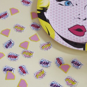 Pop Art Superhero Pink Party Table Confetti