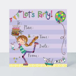 Let's Party Girl on Roller blades Invitation cards