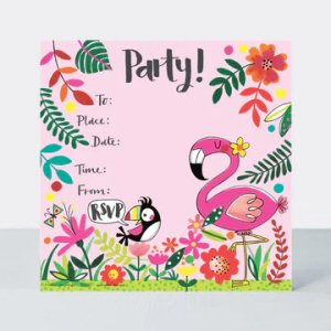 Flamingo and Tropical themed party invitations