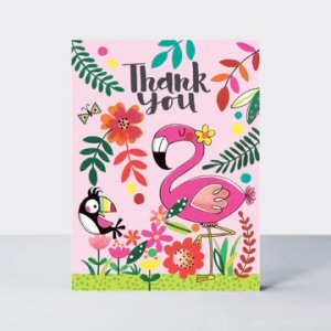 Flamingo and Tropical Party Thank you Cards