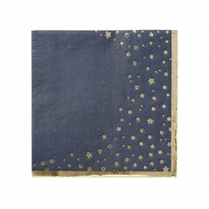 Blue Cocktail Napkin with Gold Stars and edge