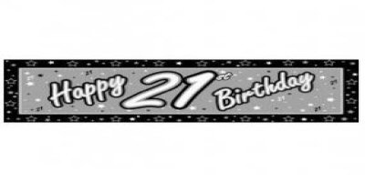 Black and Silver 21st Happy Birthday Giant Banner