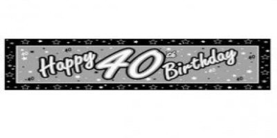 Black and Silver 40th Happy Birthday Giant Banner