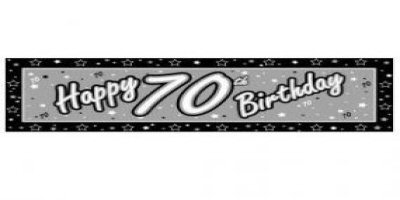 Black and Silver 70th Happy Birthday Giant Banner