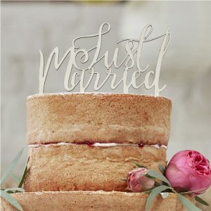 Boho Just Married Wooden Cake Topper