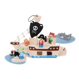 Bigjigs Toys Wooden Mini Pirate Ship Play Set