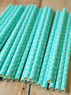 Baby Blue Teal Polka Dot Paper straws
