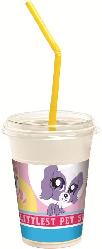 Littlest Pet Shop Milkshake Cups packets of 12 cups & 12 drinking straws & 12 lids