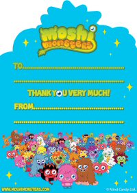 Moshi Monsters party thank you cards