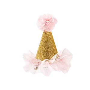 Gold We Heart Pink Mini Hat with Pink Pom Pom and tulle