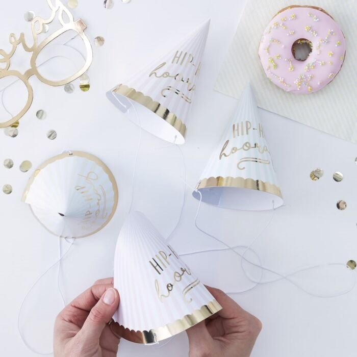 Hip Hip Hooray Gold Foiled Party Hats Pick and Mix