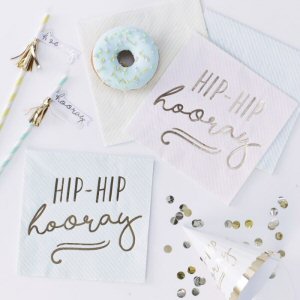 Gold Foiled Hip Hip Hooray Pastel Paper Napkins Pick and Mix