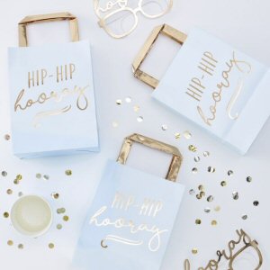 Gold Foiled Hip Hip Hooray Blue Party Bags Pick and Mix