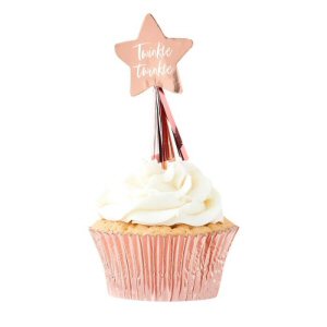 Twinkle Twinkle Rose Gold Star Cupcake Toppers with Tassels