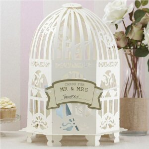 Vintage Lace Wedding Post Box Birdcage in Ivory